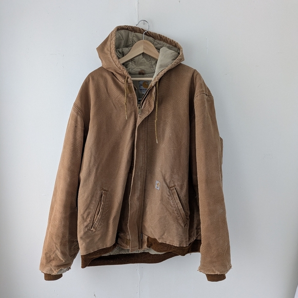 Carhartt Other - Distressed FR Carhartt Active Hooded Jacket Duck Canvas Brown Men's Size XLT